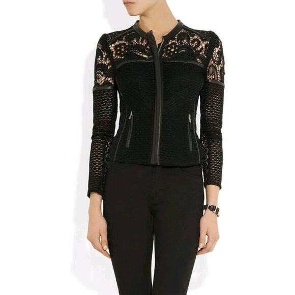 Iro Lewis Black Leather and Lace Crochet Evening Blazer Jacket Women's Size 1 - Picture 1 of 9